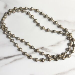 Silver an Gold Tone Long Beaded Slip On 48” Length Necklace